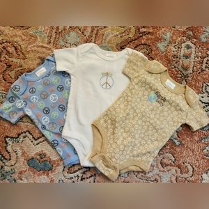 Baby Starters Blue, White, Tan Peace Sign One-Piece Bodysuits - Set of 3